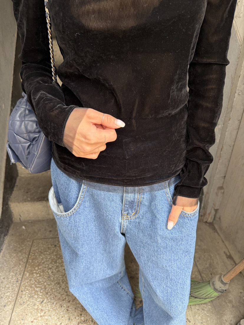 FRANC—L韓國代購女裝新品熱賣推薦人氣長袖T恤天鵝絨網眼FRANC長袖T恤