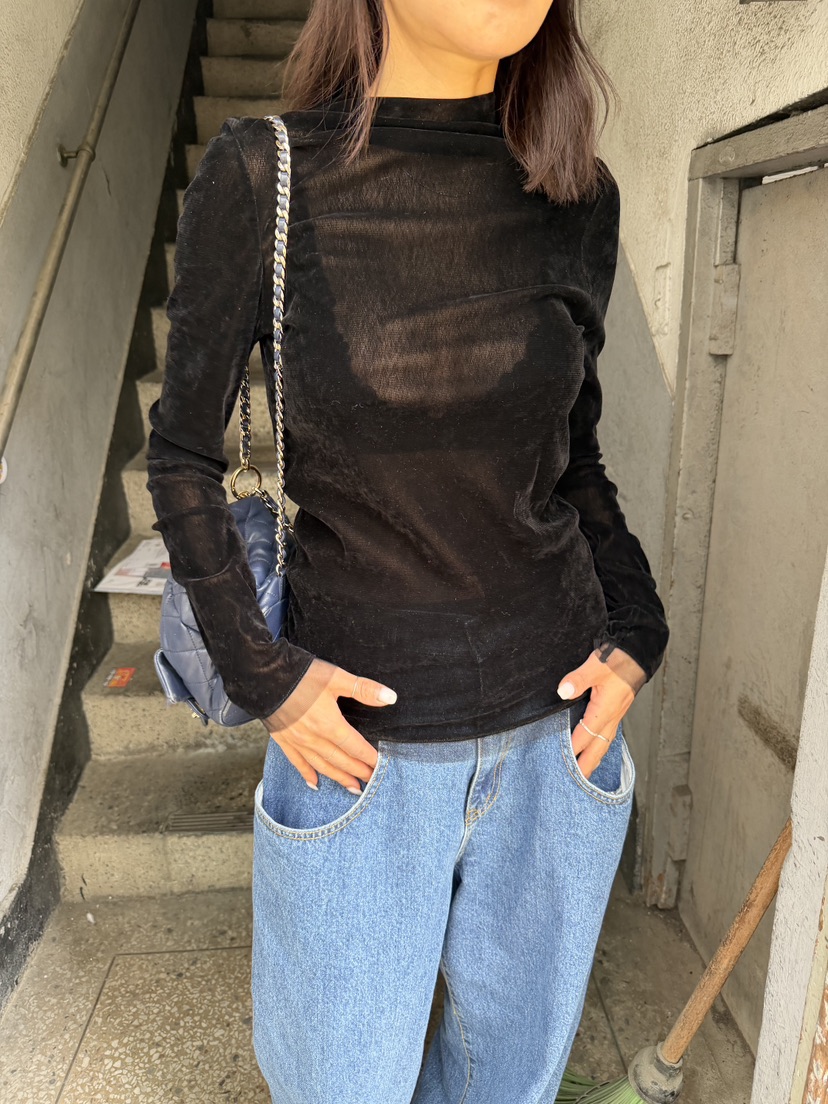 FRANC—L韓國代購女裝新品熱賣推薦人氣長袖T恤天鵝絨網眼FRANC長袖T恤圖色2