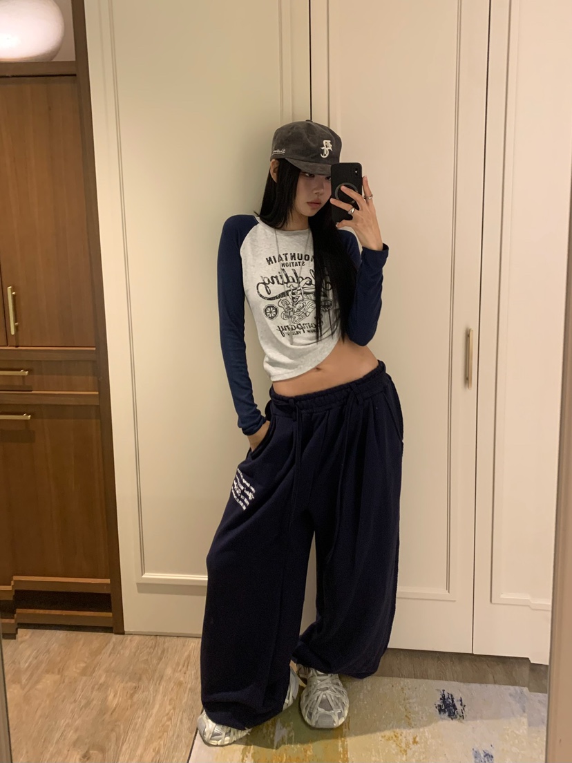 BADCALM韓國直郵女裝新品推薦休閑時尚熱賣休閑褲字母腰帶BADCALM休閑褲