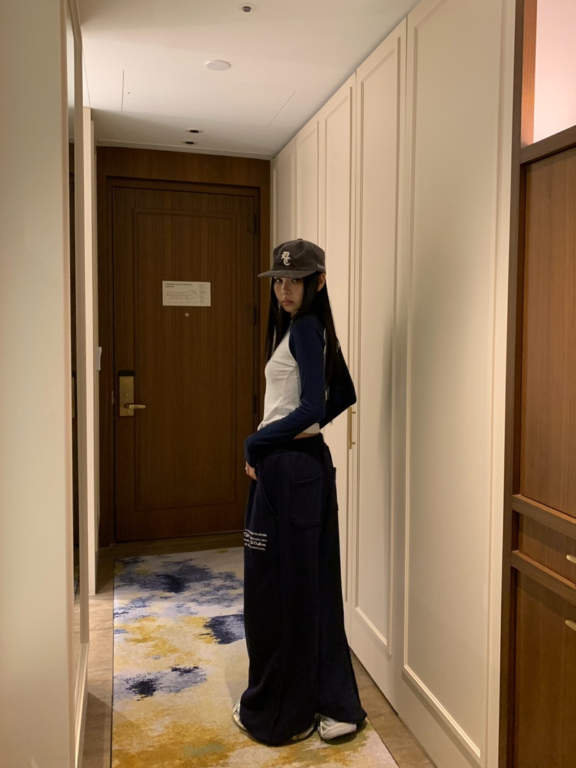 BADCALM韓國直郵女裝新品推薦休閑時尚熱賣休閑褲字母腰帶BADCALM休閑褲