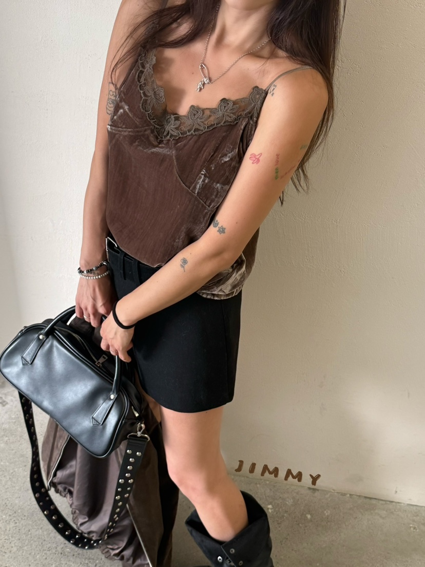 JIMMY韓國代購女裝新品人氣真品熱賣吊帶背心天鵝絨蕾絲無袖JIMMY/REMAKE吊帶/背心