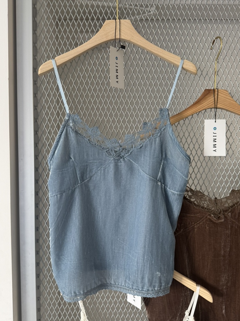 JIMMY韓國代購女裝新品人氣真品熱賣吊帶背心天鵝絨蕾絲無袖JIMMY/REMAKE吊帶/背心圖色1