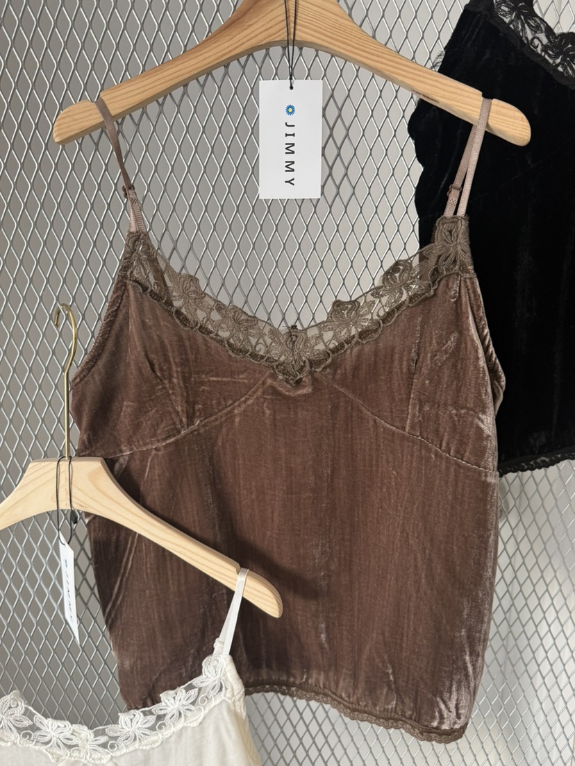 JIMMY韓國代購女裝新品人氣真品熱賣吊帶背心天鵝絨蕾絲無袖JIMMY/REMAKE吊帶/背心圖色3