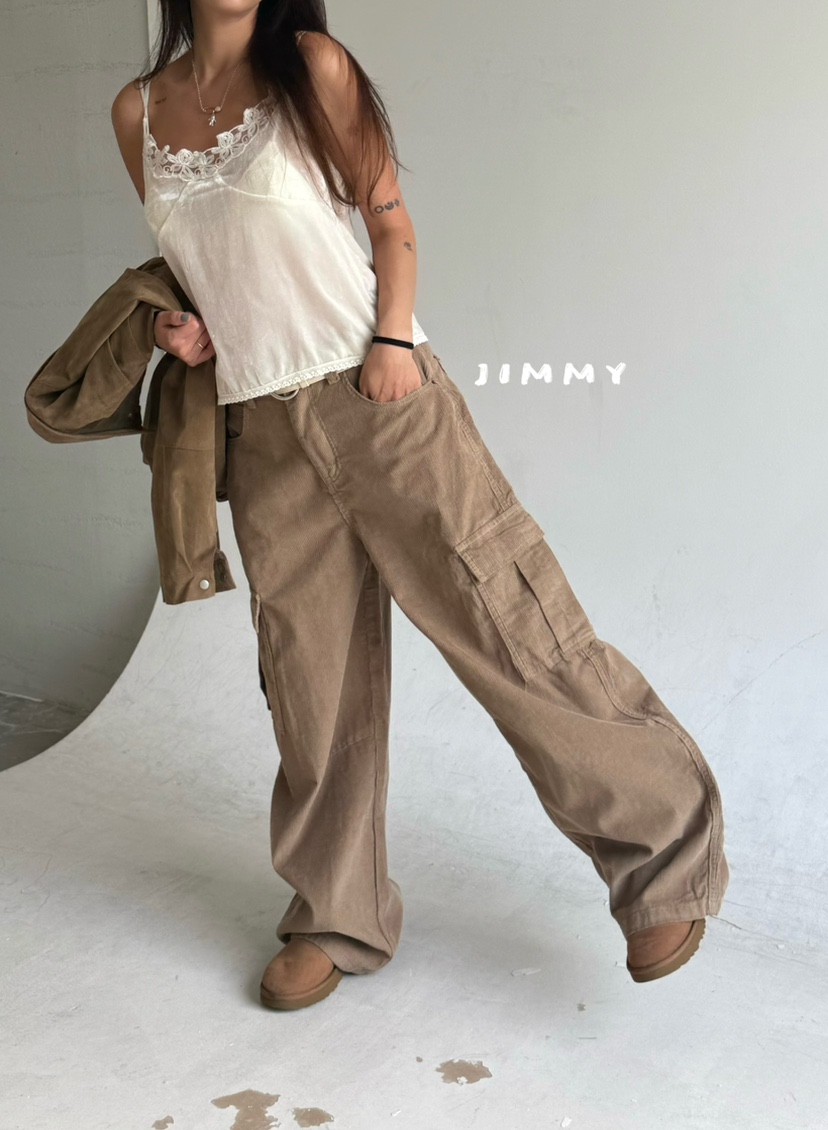 JIMMY韓國代購女裝新品休閑時尚推薦真品休閑褲工裝褲燈芯絨JIMMY/REMAKE休閑褲