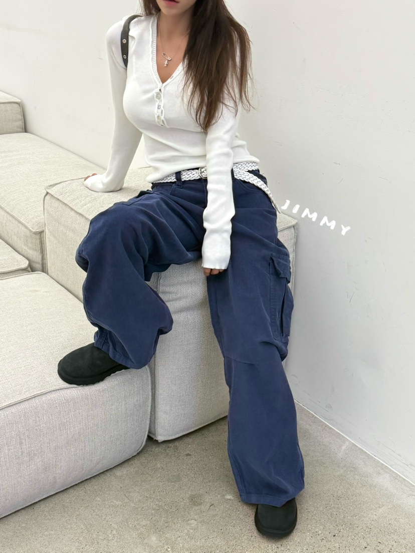 JIMMY韓國代購女裝新品休閑時尚推薦真品休閑褲工裝褲燈芯絨JIMMY/REMAKE休閑褲