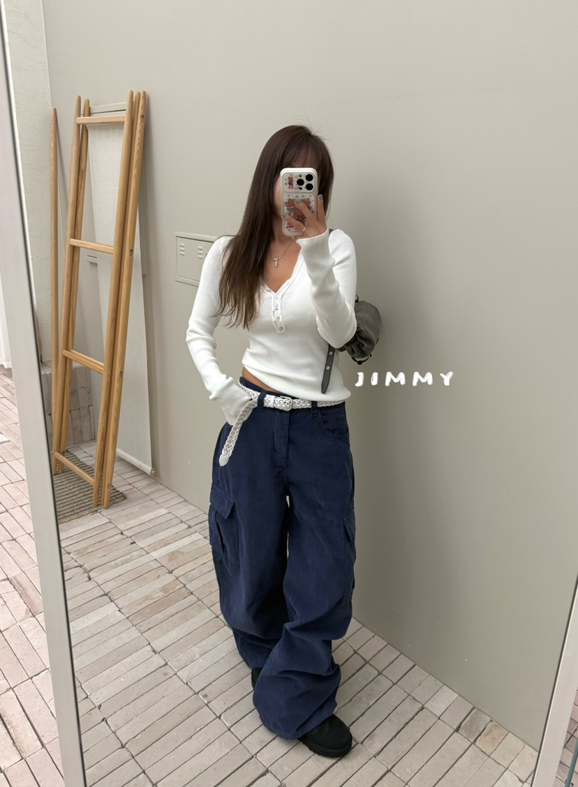 JIMMY韓國代購女裝新品休閑時尚推薦真品休閑褲工裝褲燈芯絨JIMMY/REMAKE休閑褲