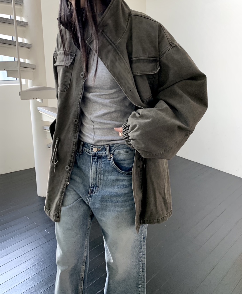MUYBIEN東大門代購女裝新品推薦時尚休閑真品夾克水洗加絨MUYBIEN夾克