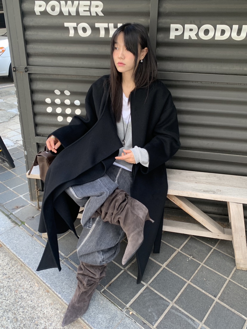 BAKING POWDER韓國直郵女士新款真品熱賣中長款大衣含腰帶BAKING POWDER中長款大衣