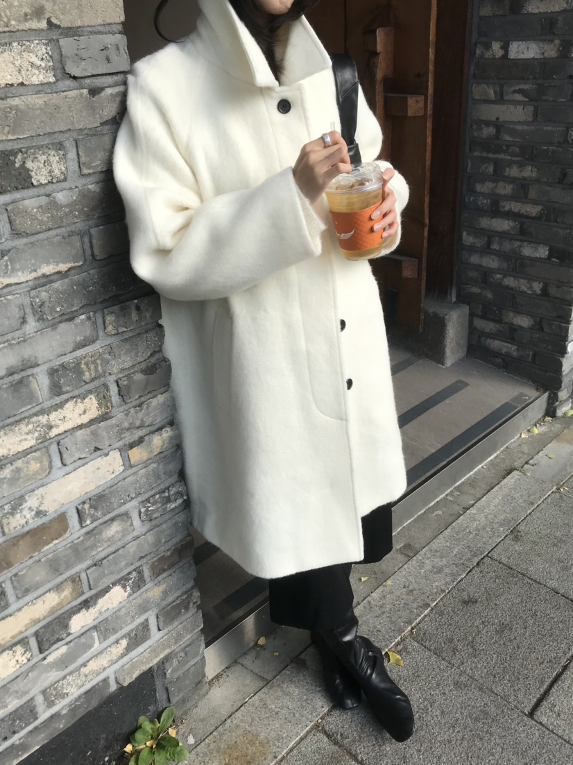 LOFN韓國代購女士新款人氣真品熱賣推薦時尚中長款大衣羊駝LOFN中長款大衣