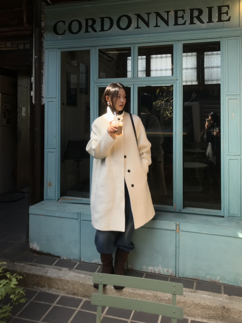 LOFN韓國代購女士新款人氣真品熱賣推薦時尚中長款大衣羊駝LOFN中長款大衣