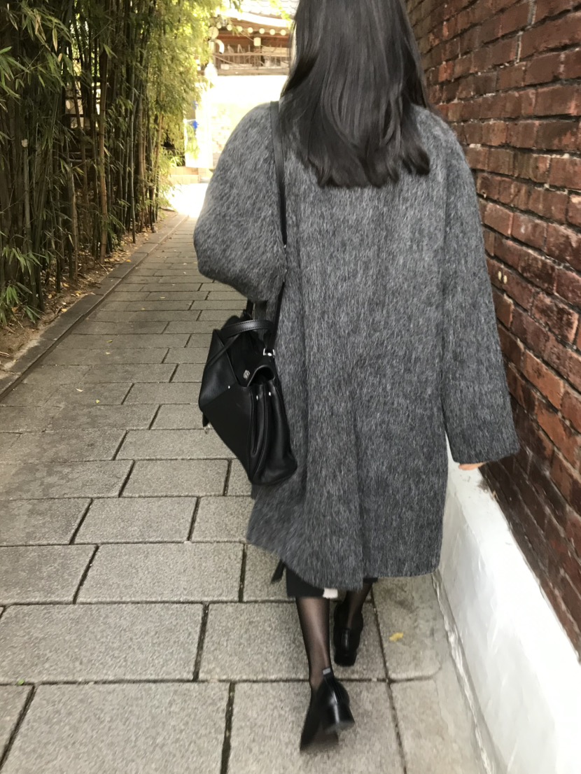 LOFN韓國代購女士新款人氣真品熱賣推薦時尚中長款大衣羊駝LOFN中長款大衣