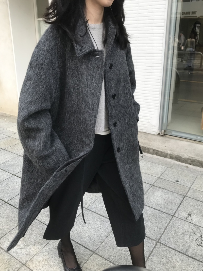 LOFN韓國代購女士新款人氣真品熱賣推薦時尚中長款大衣羊駝LOFN中長款大衣