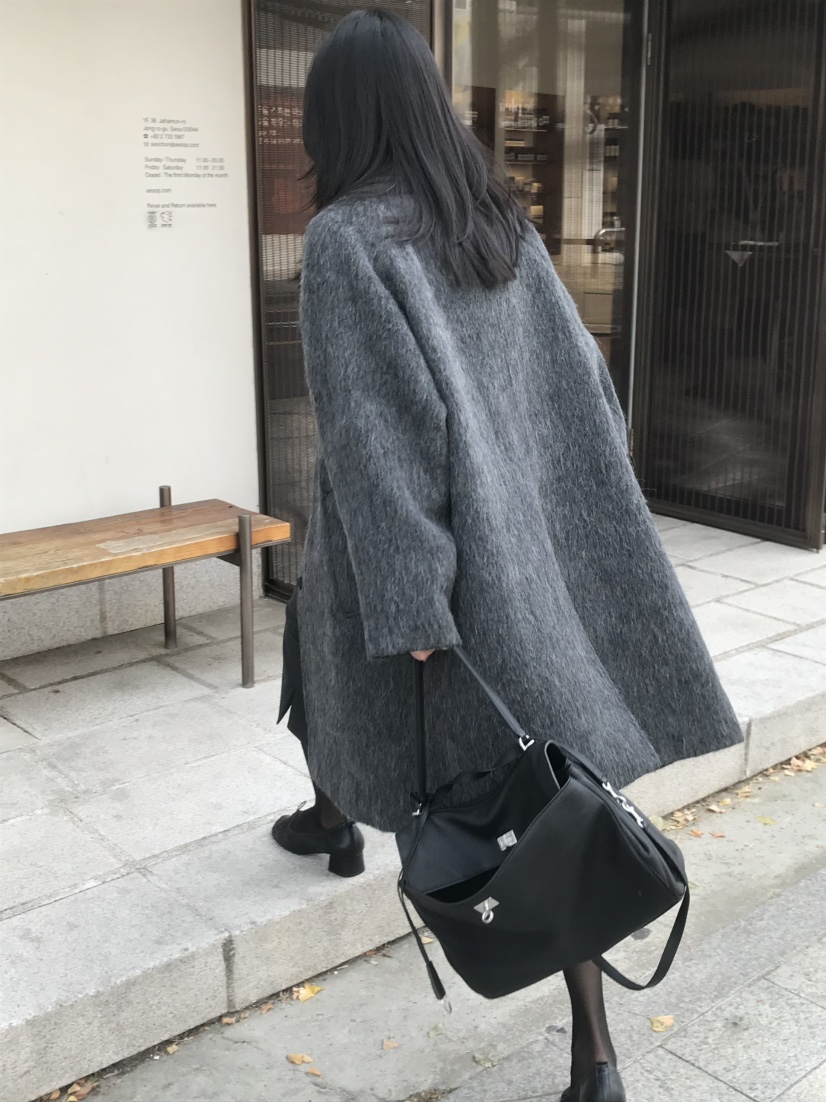 LOFN韓國代購女士新款人氣真品熱賣推薦時尚中長款大衣羊駝LOFN中長款大衣