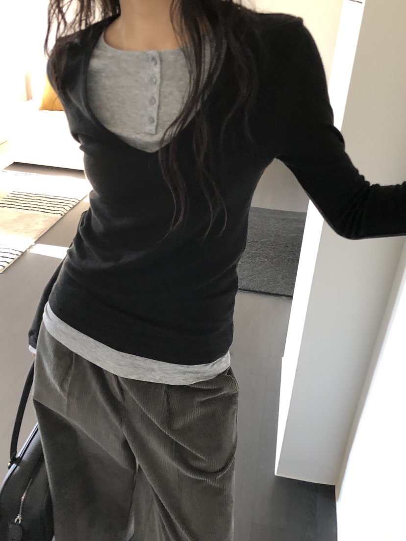 LE VASE東大門實拍女士新款推薦時尚人氣真品長袖T恤撞色LE VASE長袖T恤