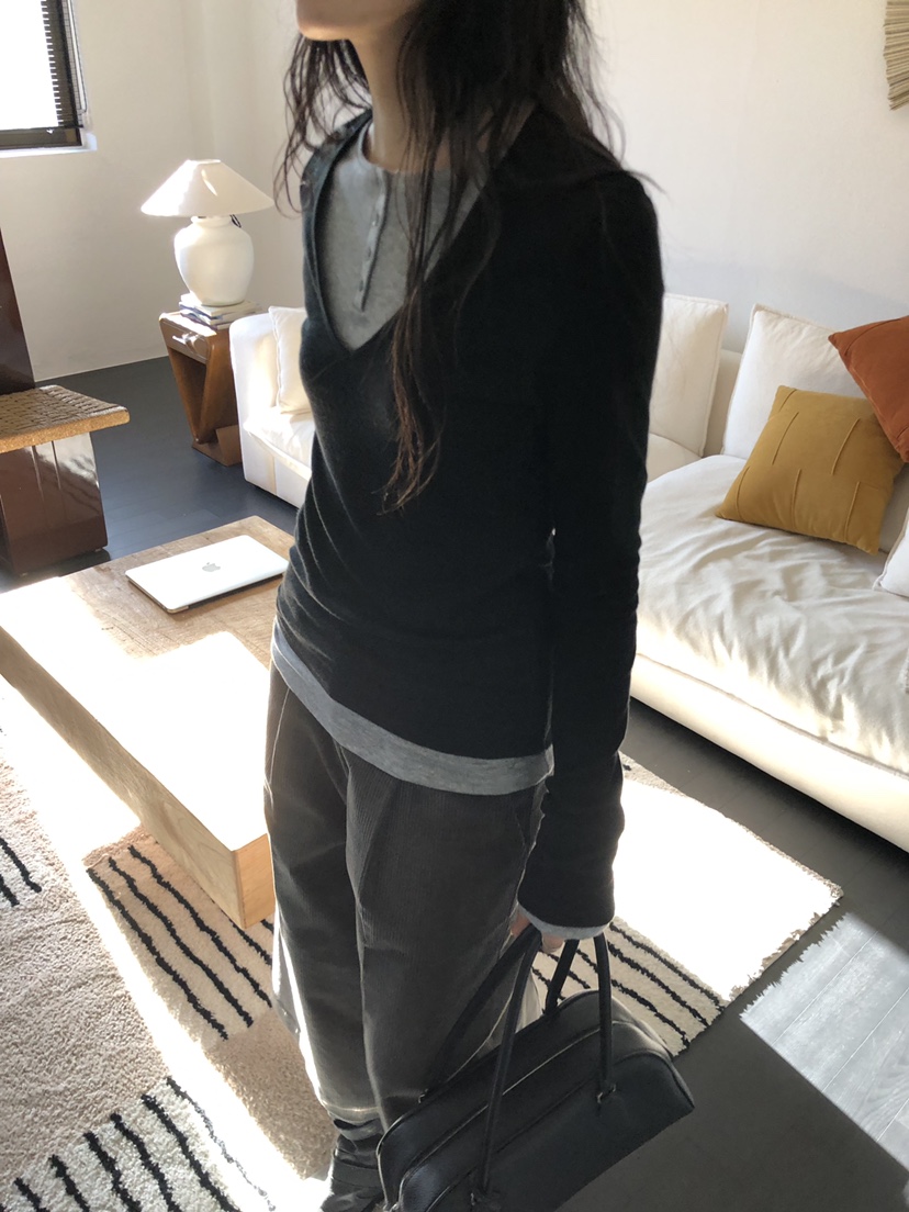 LE VASE東大門實拍女士新款推薦時尚人氣真品長袖T恤撞色LE VASE長袖T恤