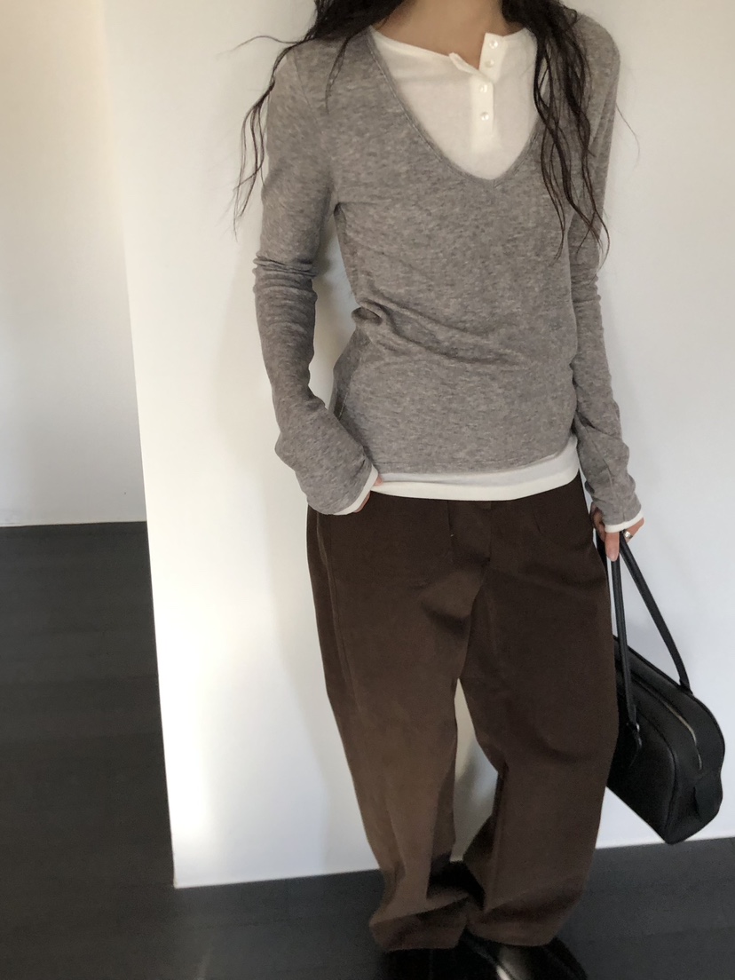 LE VASE東大門實拍女士新款推薦時尚人氣真品長袖T恤撞色LE VASE長袖T恤