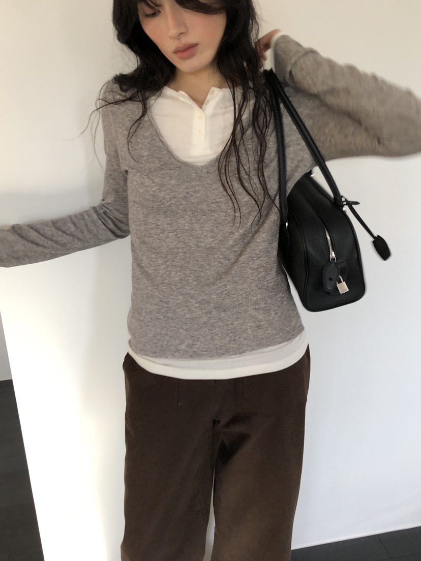 LE VASE東大門實拍女士新款推薦時尚人氣真品長袖T恤撞色LE VASE長袖T恤