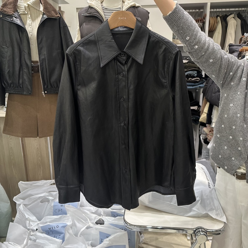 MELO東大門實拍女士新品人氣推薦熱賣時尚襯衫蕾絲衫寬松MELO襯衫/蕾絲衫圖色2黑色