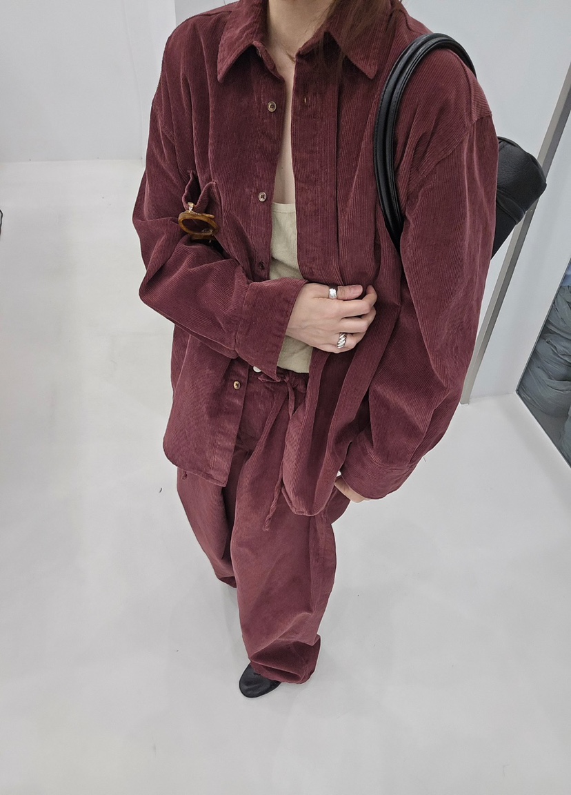 J SHOP東大門代購女裝新品時尚休閑襯衫蕾絲衫燈芯絨口袋J_SHOP襯衫/蕾絲衫