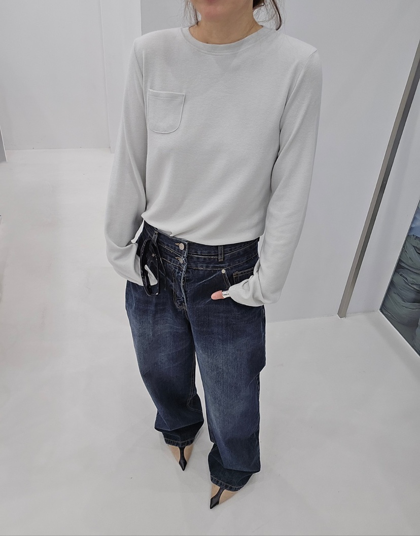 J SHOP韓國直郵女裝新品人氣時尚休閑熱賣真品長袖T恤口袋J_SHOP長袖T恤