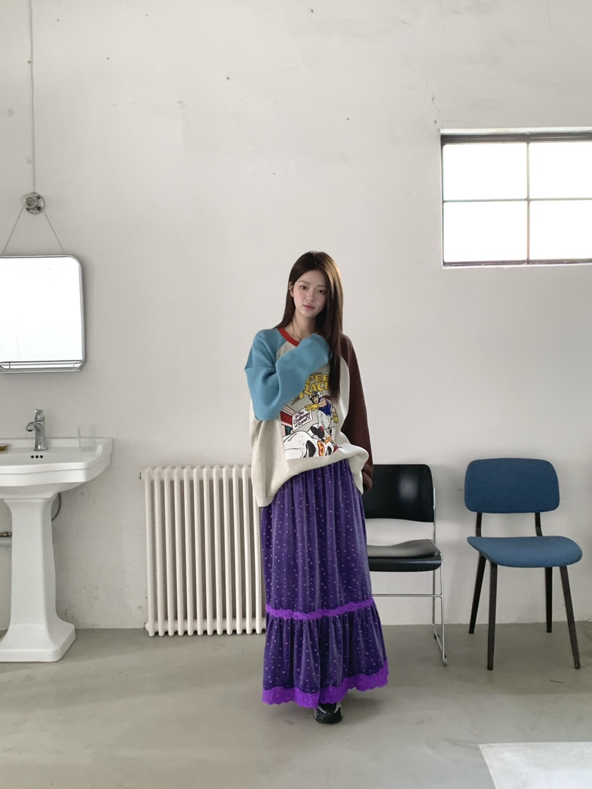 MAISONDEGLORY東大門實拍女士新品熱賣真品休閑長裙小花絨Maison de glory長裙