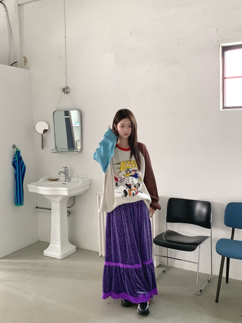 MAISONDEGLORY東大門實拍女士新品熱賣真品休閑長裙小花絨Maison de glory長裙