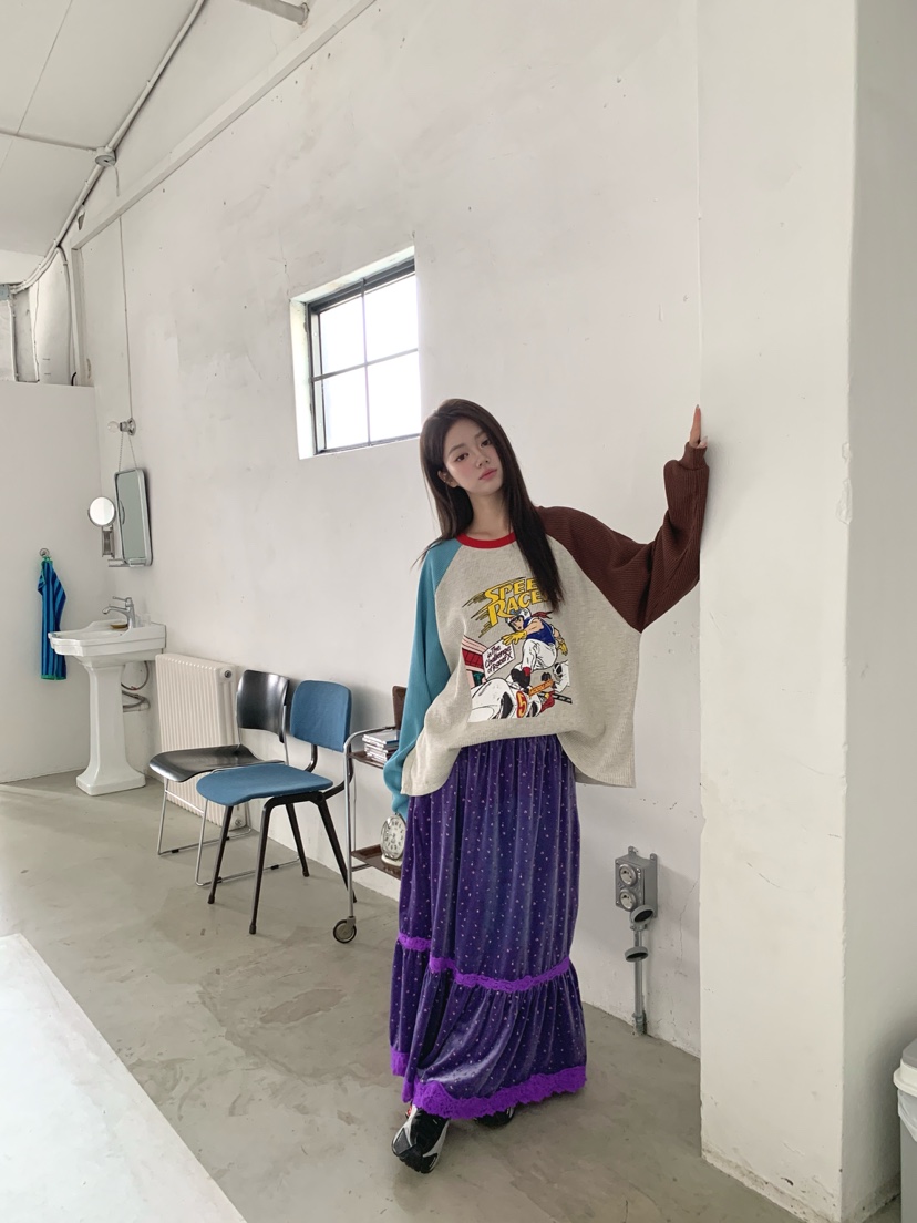 MAISONDEGLORY東大門實拍女士新品熱賣真品休閑長裙小花絨Maison de glory長裙