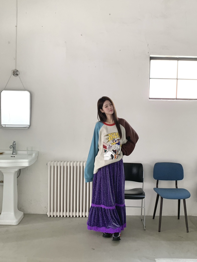 MAISONDEGLORY東大門實拍女士新品熱賣真品休閑長裙小花絨Maison de glory長裙