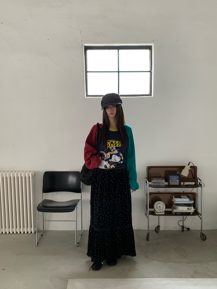MAISONDEGLORY東大門實拍女士新品熱賣真品休閑長裙小花絨Maison de glory長裙
