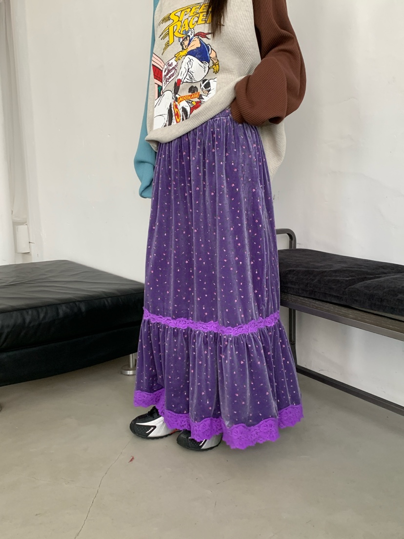 MAISONDEGLORY東大門實拍女士新品熱賣真品休閑長裙小花絨Maison de glory長裙圖色1