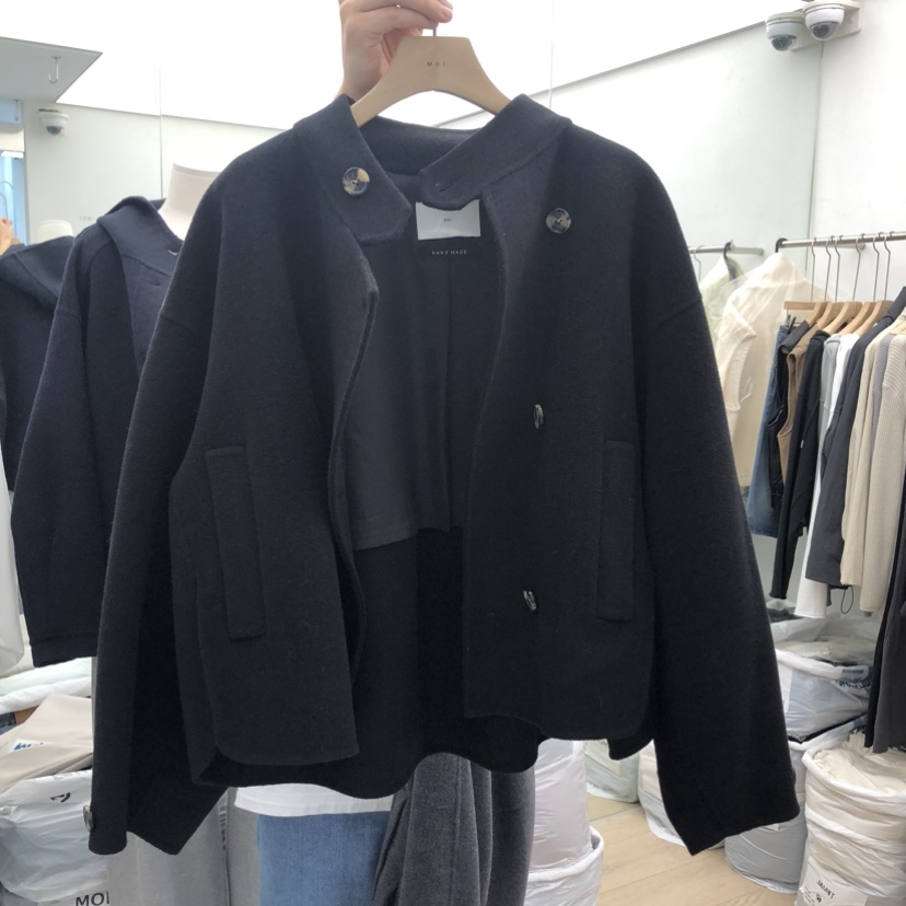 MOI-A韓國直郵女士新品真品人氣推薦短款大衣不對稱高領MOI-A短款大衣圖色2黑