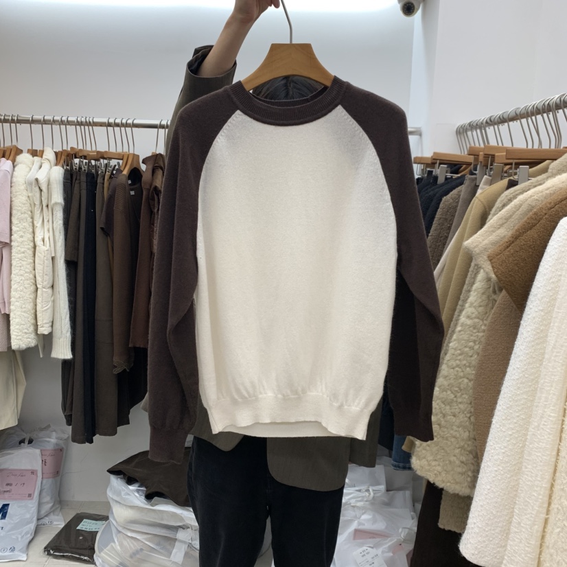DRESS ROOM韓國直郵女裝新品人氣時尚針織衫羊毛針織插肩DRESS ROOM針織衫圖色2棕色