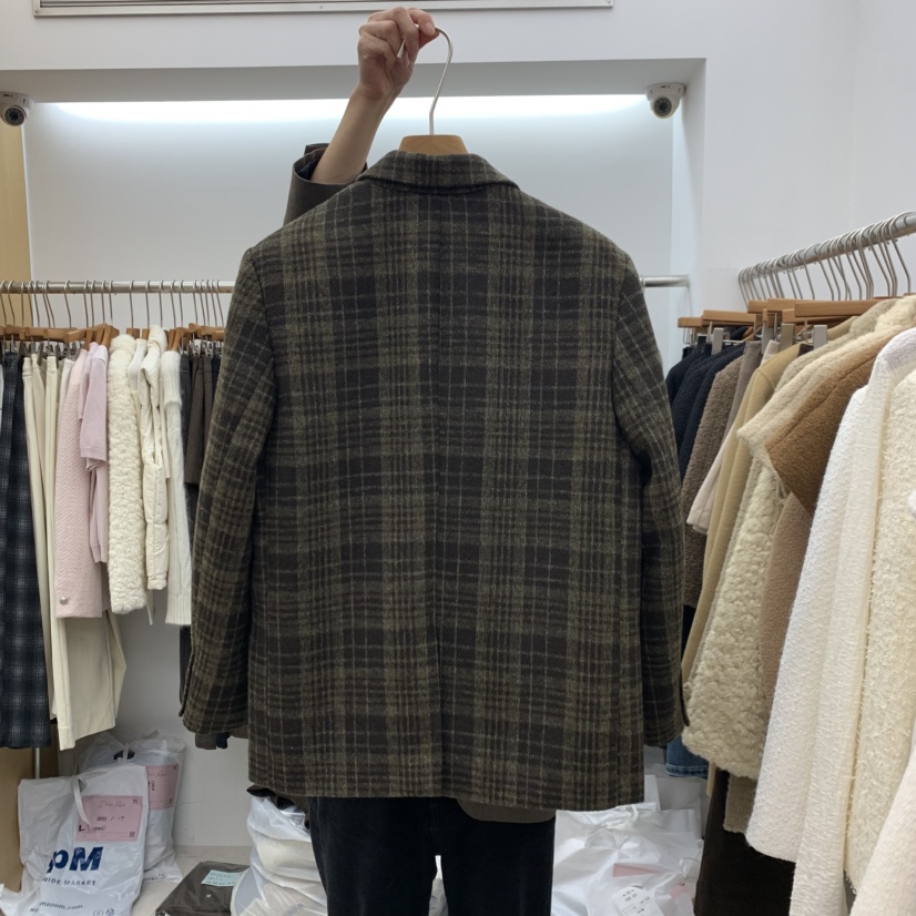 DRESS ROOM東大門實拍女士新品時尚熱賣真品休閑夾克格紋DRESS ROOM夾克