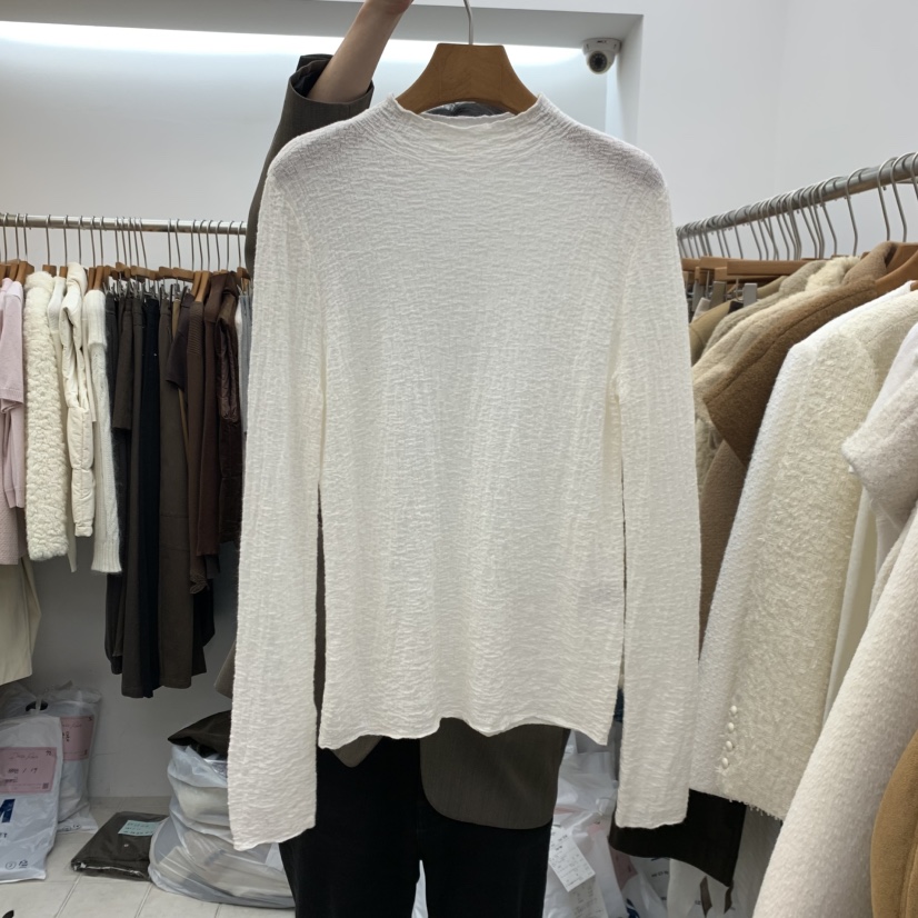 DRESS ROOM東大門直郵女裝新款休閑真品熱賣長袖T恤皺紋DRESS ROOM長袖T恤圖色1白