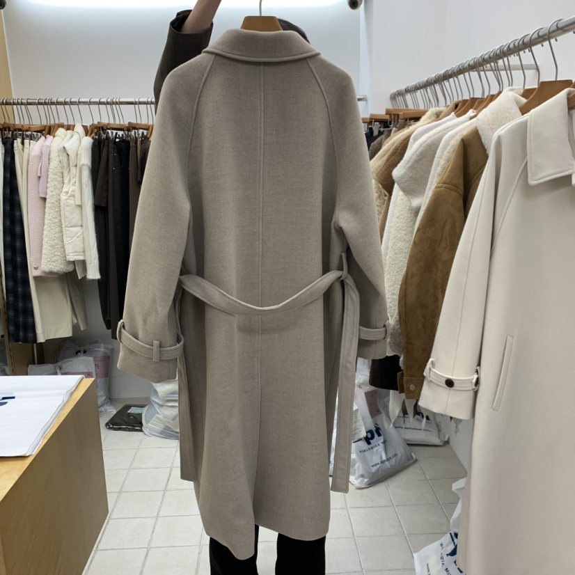 DRESS ROOM韓國直郵女士新品熱賣真品時尚中長款大衣含腰帶DRESS ROOM中長款大衣