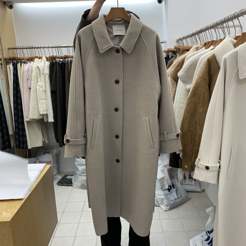 DRESS ROOM韓國直郵女士新品熱賣真品時尚中長款大衣含腰帶DRESS ROOM中長款大衣圖色1