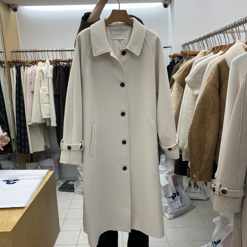 DRESS ROOM韓國直郵女士新品熱賣真品時尚中長款大衣含腰帶DRESS ROOM中長款大衣圖色2
