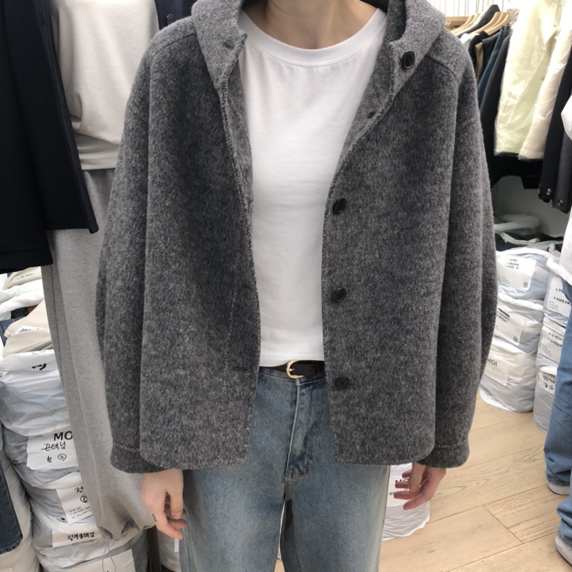 MOI-A東大門直郵女士新品時尚真品人氣短款大衣寬松連帽MOI-A短款大衣圖色3墨
