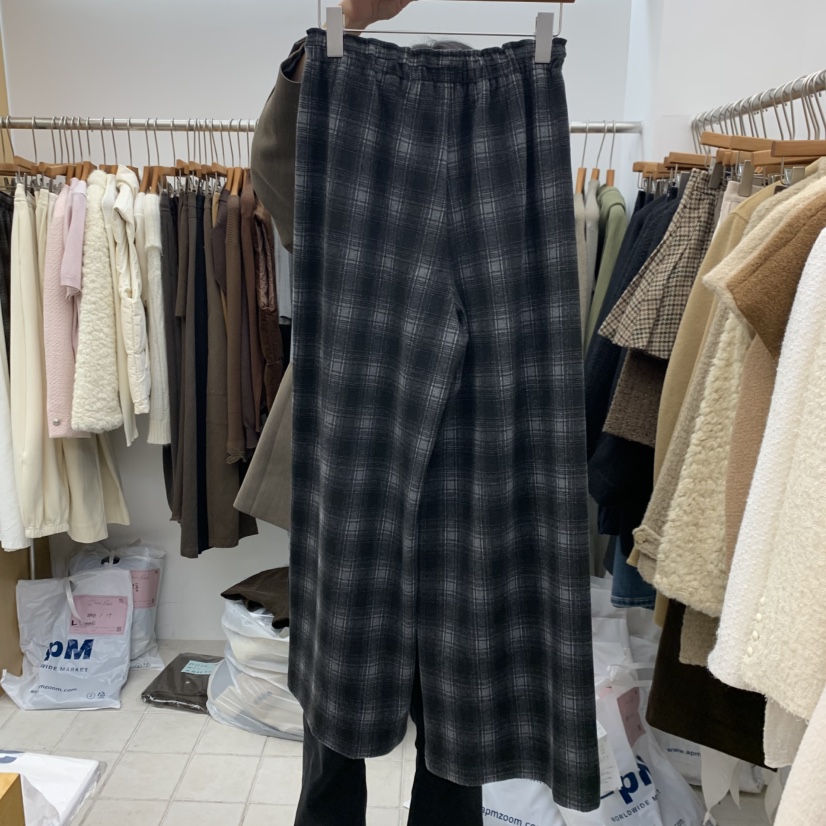 DRESS ROOM韓國代購女士新款休閑人氣真品熱賣休閑褲格子DRESS ROOM休閑褲