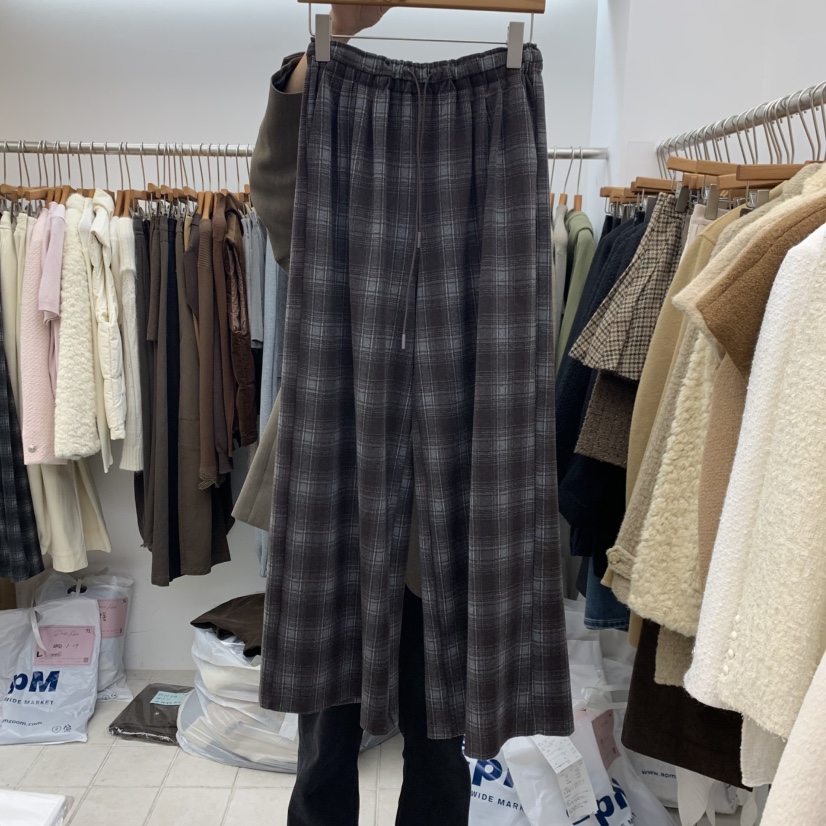 DRESS ROOM韓國代購女士新款休閑人氣真品熱賣休閑褲格子DRESS ROOM休閑褲圖色2棕色