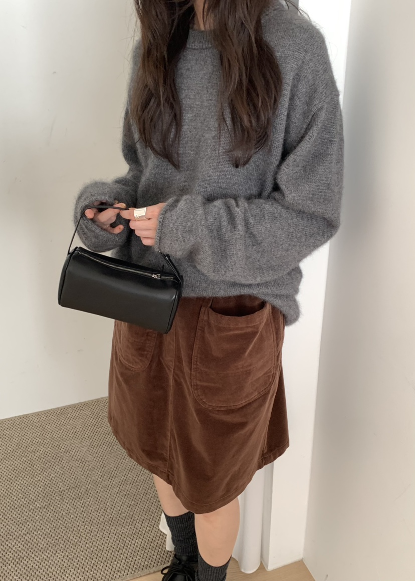 PEBBLE韓國代購女裝新品人氣半身裙中短裙天鵝絨含腰帶水洗PEBBLE半身裙/中短裙