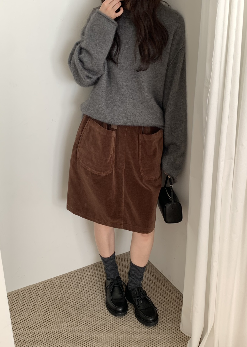PEBBLE韓國代購女裝新品人氣半身裙中短裙天鵝絨含腰帶水洗PEBBLE半身裙/中短裙