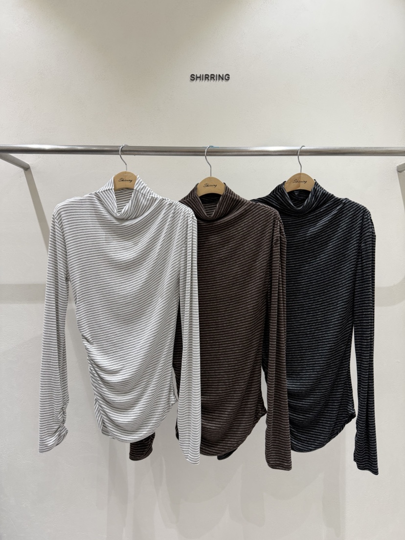 SHIRRING韓國直郵女裝新款熱賣時尚真品長袖T恤不對稱高領SHIRRING長袖T恤