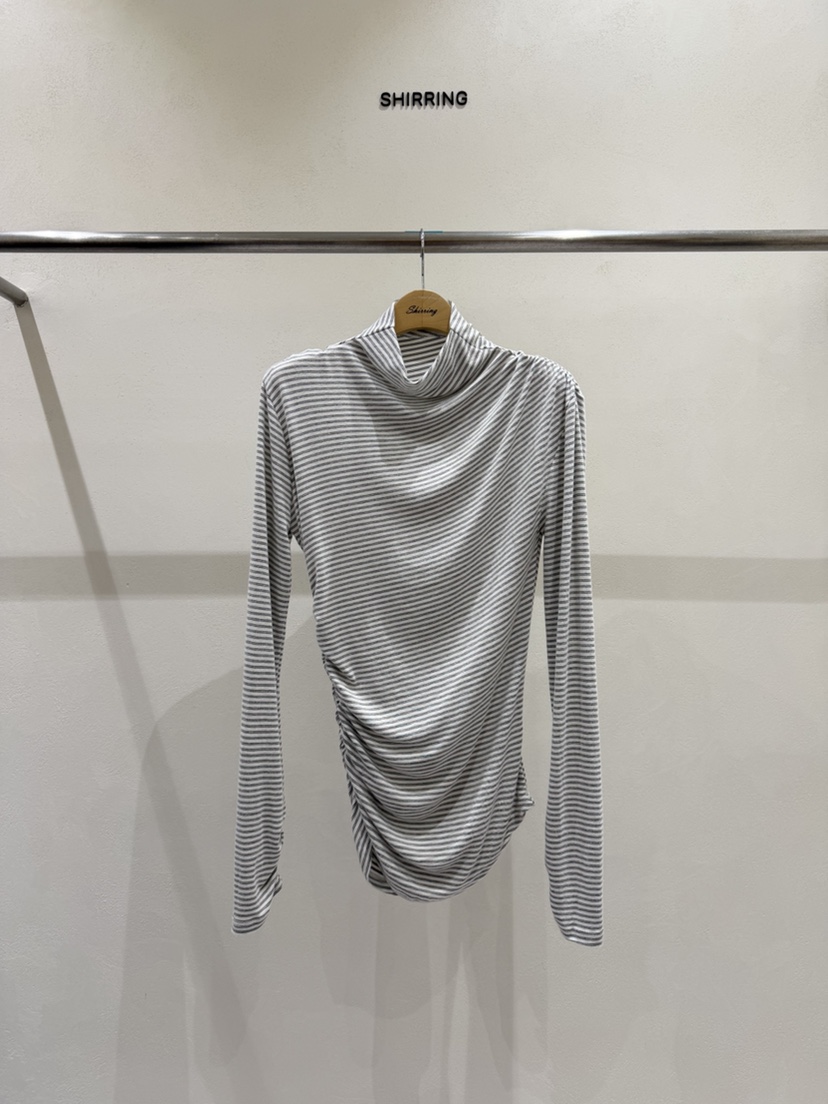 SHIRRING韓國直郵女裝新款熱賣時尚真品長袖T恤不對稱高領SHIRRING長袖T恤圖色2
