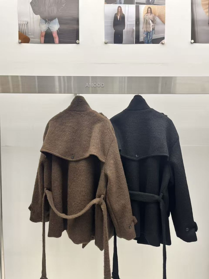 AMOOD東大門代購女裝新品熱賣休閑推薦真品中長款大衣含腰帶AMOOD中長款大衣