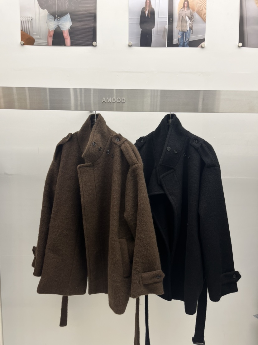 AMOOD東大門代購女裝新品熱賣休閑推薦真品中長款大衣含腰帶AMOOD中長款大衣
