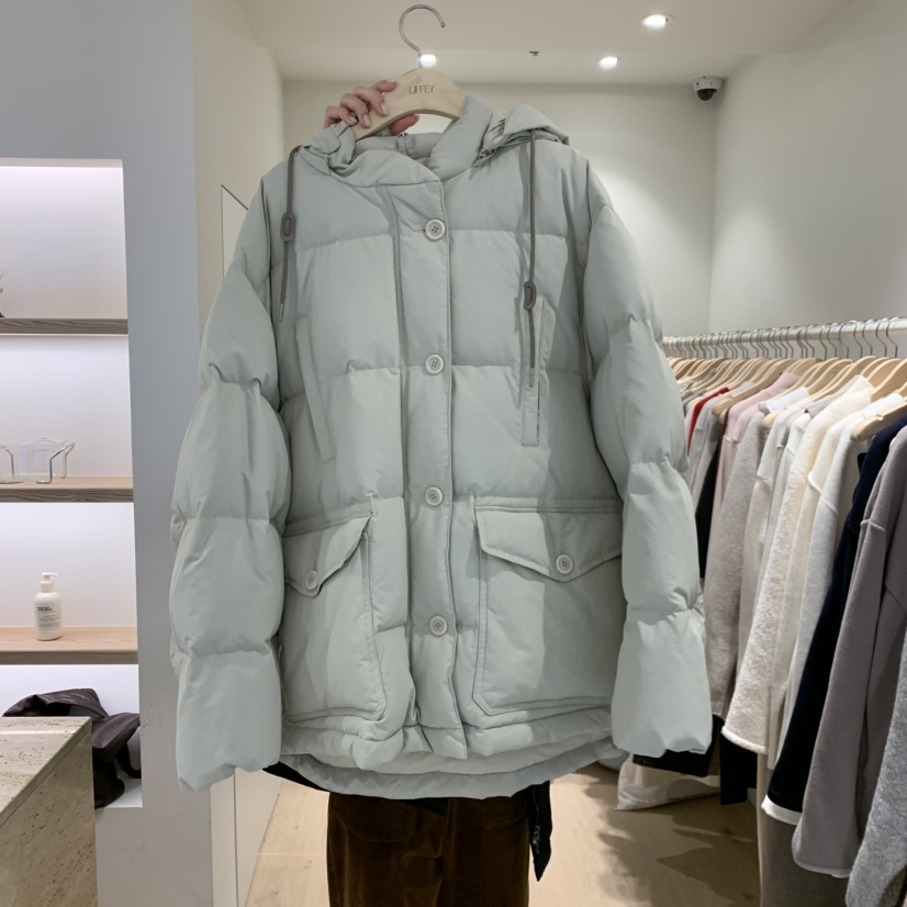 LIFFEY韓國直郵女裝新品休閑短款羽絨服帽子可拆卸羽絨服連帽鴨絨LIFFEY短款羽絨服圖色3淺綠色
