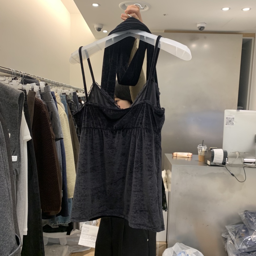 MEET ME東大門實拍女裝新款職業熱賣套裝天鵝絨含飄帶蕾絲Meet me套裝