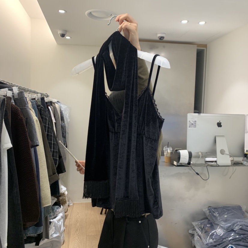 MEET ME東大門實拍女裝新款職業熱賣套裝天鵝絨含飄帶蕾絲Meet me套裝圖色2