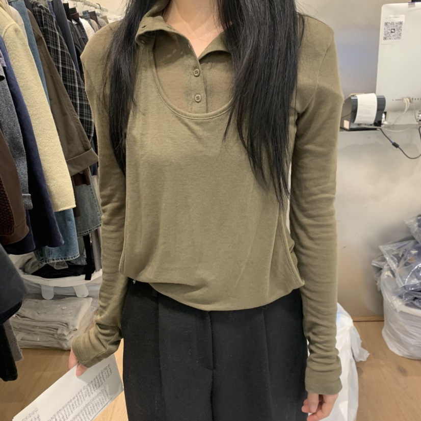 MEET ME東大門直郵女士新品推薦休閑熱賣人氣長袖T恤假兩件Meet me長袖T恤圖色1